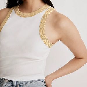 Madewell Brightside Cutaway Supima Cotton Crop Tank Shirt Top Sz Large